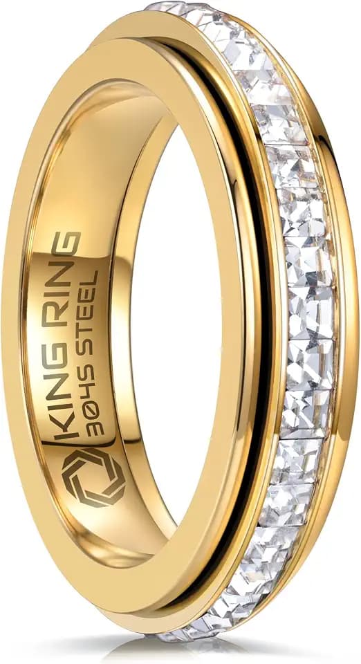 King Ring 5mm Fidget Ring – Spinner Ring for Women with Glass Stones - Designed in USA
