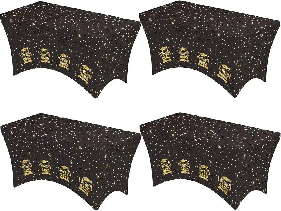 Niuara 4 Pack Black Graduation Spandex Tablecloth 2026 – 72"x30"x30" Stretch Fitted Table Covers for 6ft Tables, Class of 2026 Graduation Party Decorations & Supplies