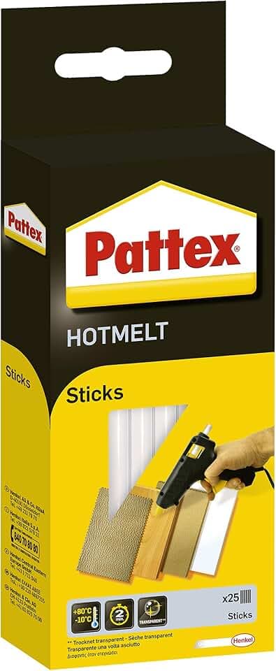 Pattex Hotmelt Sticks, Heißkleber für Klebepistole, 11mm, 25 Sticks