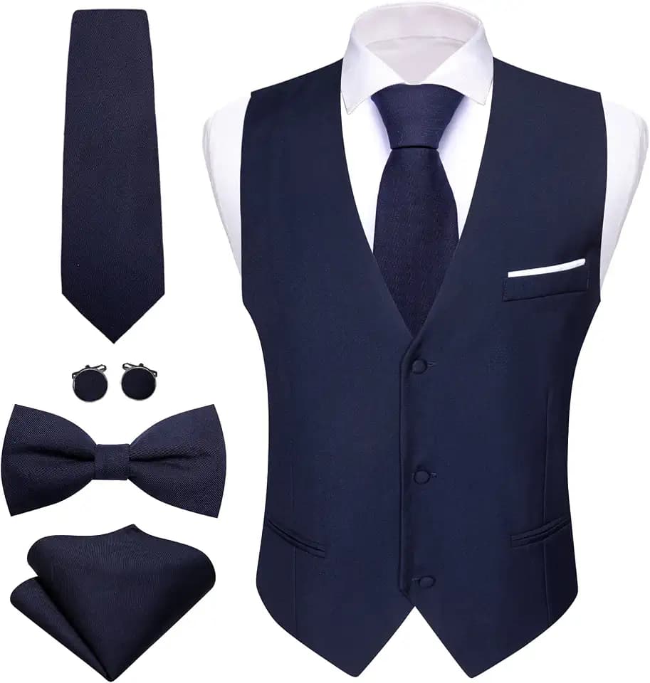 Barry.Wang Mens Formal Suit Waistcoat Business Slim Fit Casual Solid Color Vest Tie Bow Tie Set Wedding Party