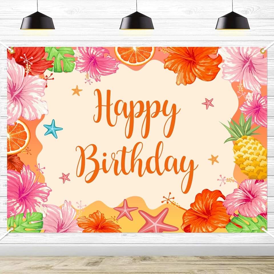 Sunset Soirée Birthday Backdrop - Pink Orange Ombre Birthday Party Banner, Sunset Soirée Summer Party Decorations， 7 * 5Ft