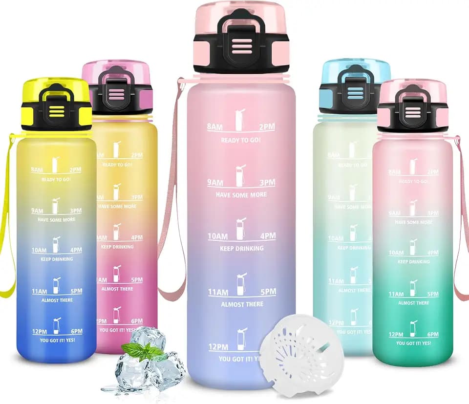 Wasserflasche, Trinkflasche 1l, Auslaufsicher, Trinkflasche Kohlensäure Geeignet, Wasserflasche mit Motivierendem Slogan, Water Bottle für Schule, Klettern, Yoga, Wandern, Camping, Triathlon
