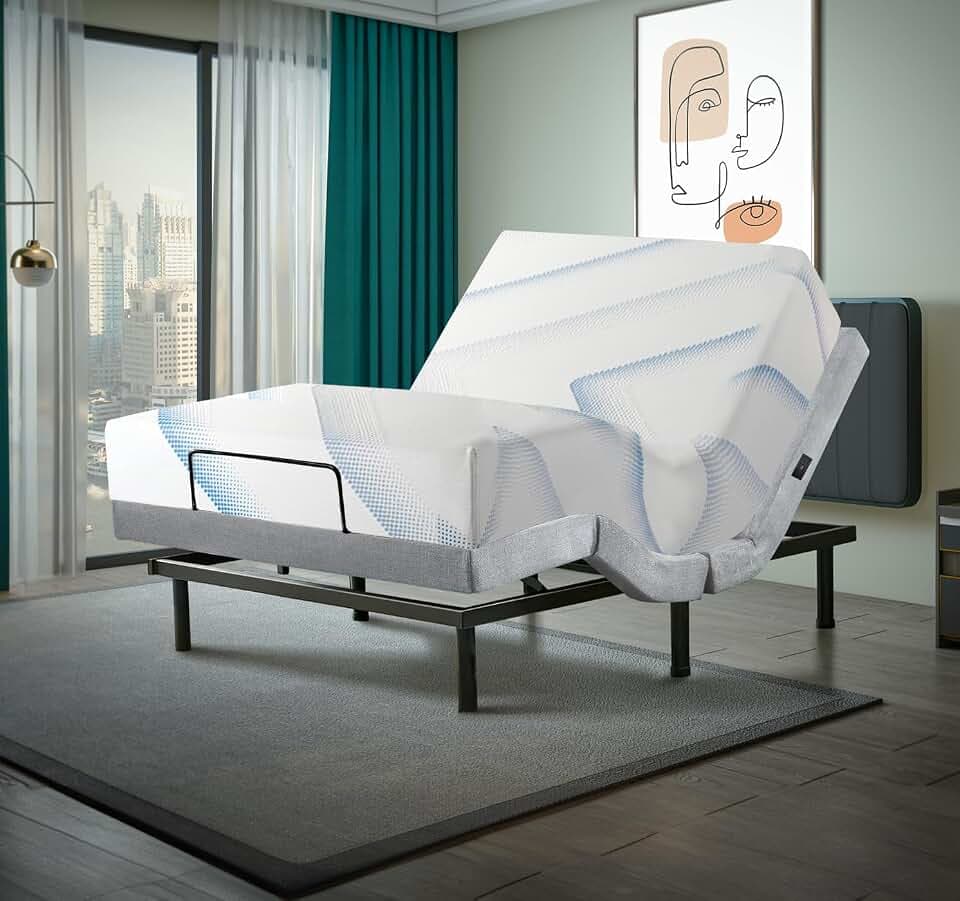 Irvine Home Collection King Adjustable Bed Base with 12 Inch Gel Memory Foam Sleep System - Dual Massage - USB Ports - Zero Gravity - Underbed Light - Wireless Remote - Zero Clearance
