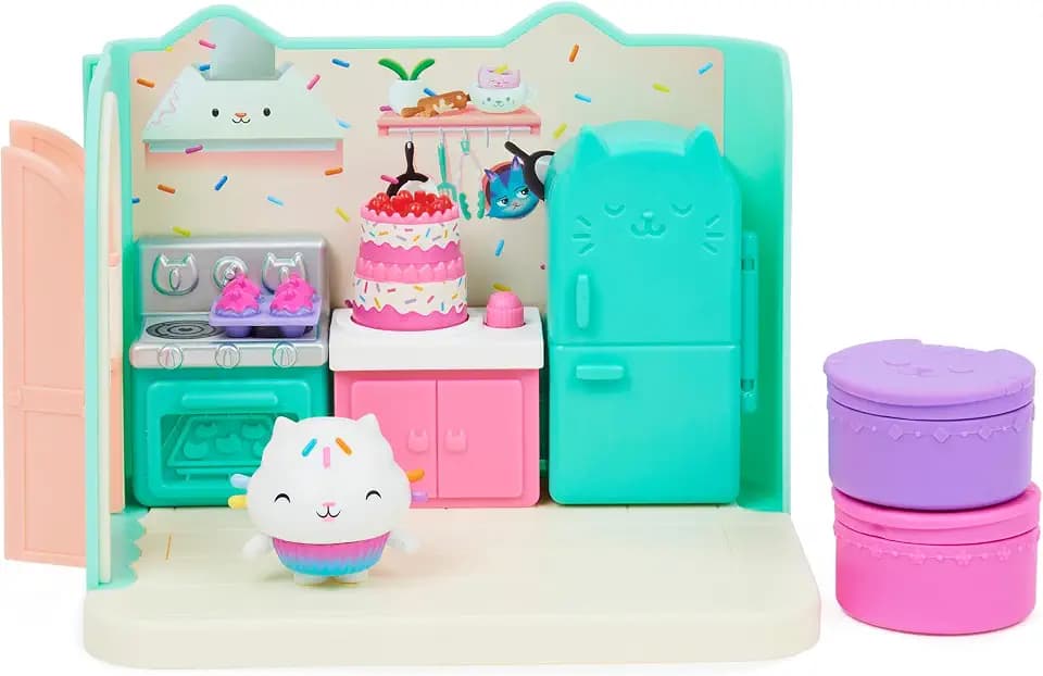DREAMWORKS GABBY'S DOLLHOUSE - Bakey mit Cakey Kitchen Spielset: Puppenhaus-Set, Figurenspielzeug, Kinderspielzeug, Puppenhaus, Puppenhauszubehör