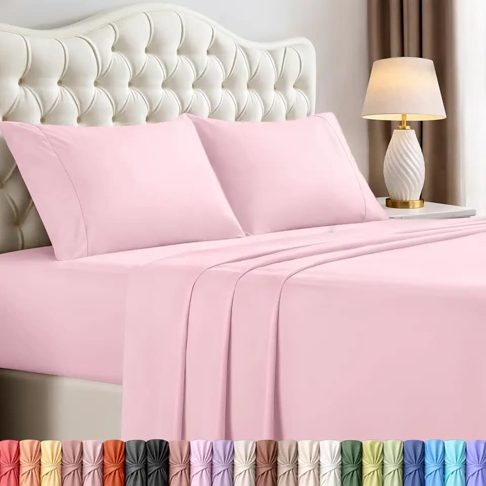 King Sheets Set, 4 Pieces 16" Deep Pocket Hotel Luxury Sheets, Crystal Pink
