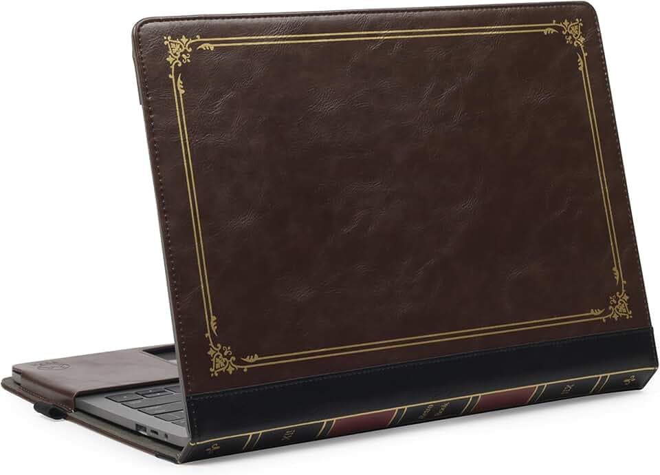 TYTX Kompatibel mit MacBook Air 13 Zoll Hülle Leder 2021 2020 2019 2018 (A2337M1/A2179/A1932), Laptop-Hülle Schutzhülle Vintage Buch Folio Cover, Braun