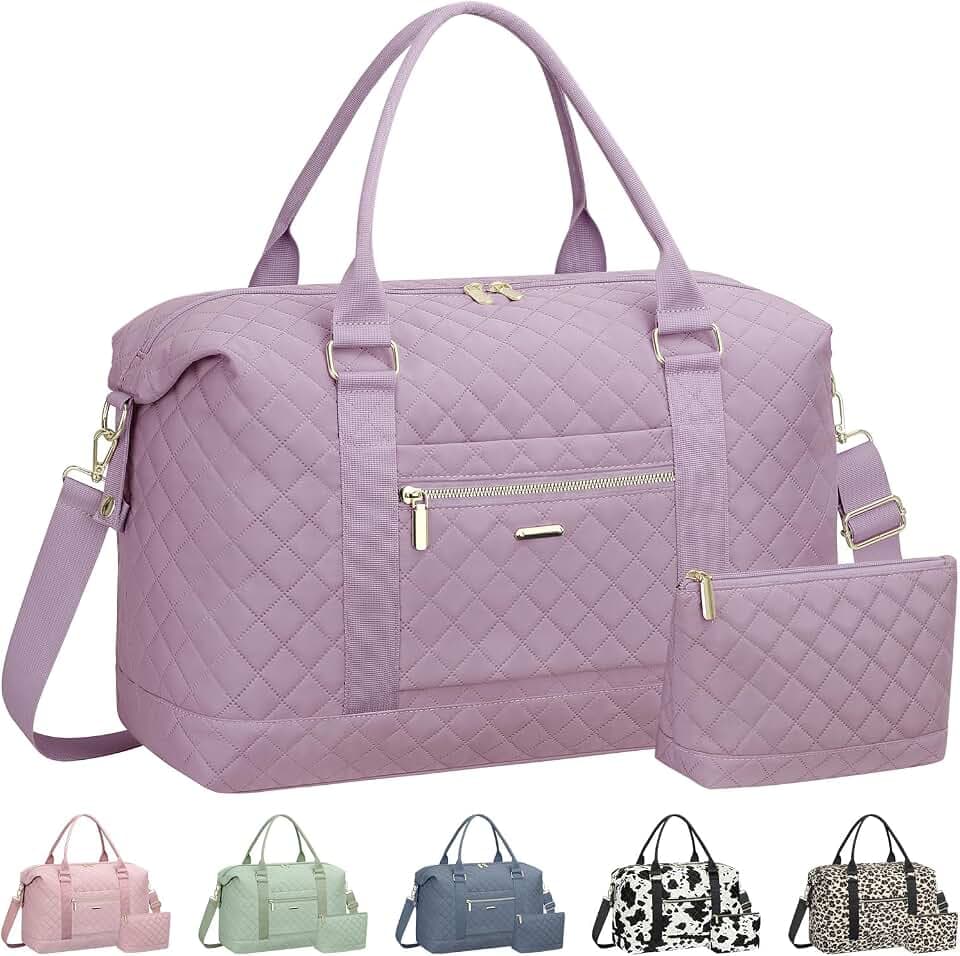 Tenot Quilted Duffle Bag for Women Travel Tote Bag with Luggage Sleeve