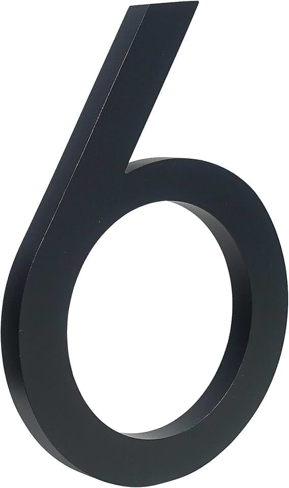 HASWARE Schwimmende Hausnummer 4 Zoll (10 cm) Stilvolle Türnummern Alphabet Plaque Straße Privatadresse Ziffern (Small 6, Schwarz)
