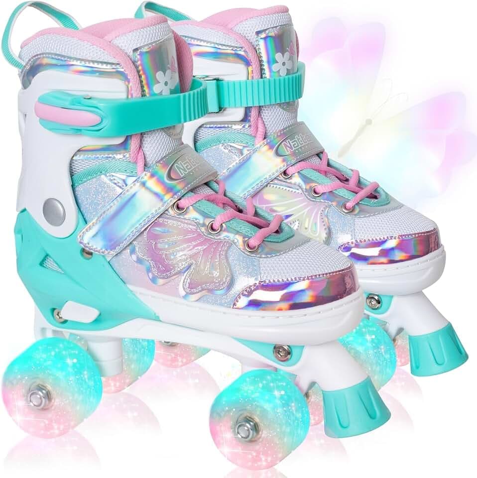 Nattork Kinder Rollschuhe, Rollschuhe Mädchen mit 4 Größen Einstellbare, Rollschuhe für Mädchen Anfänger, Drinnen und Draußen