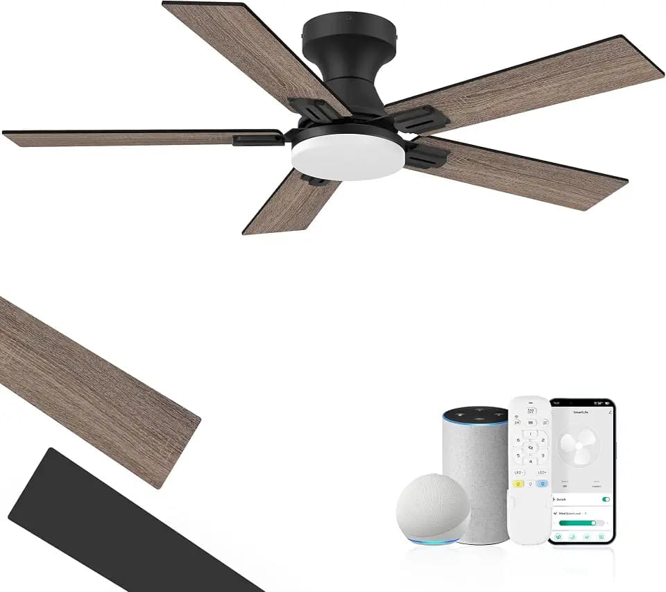 42 Inch Smart Low Profile Ceiling Fans with Lights Remote,Flush Mount,Black