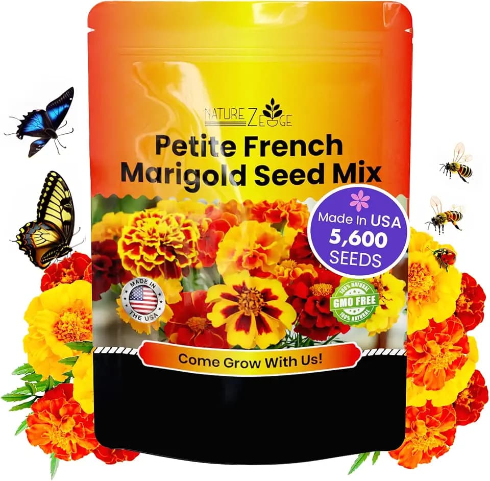NatureZ Edge Marigold Seeds Mix, Over 5600 Seeds, Marigold Seeds for Planting Outdoors, Dainty Marietta, Petite French, Sparky French, and More