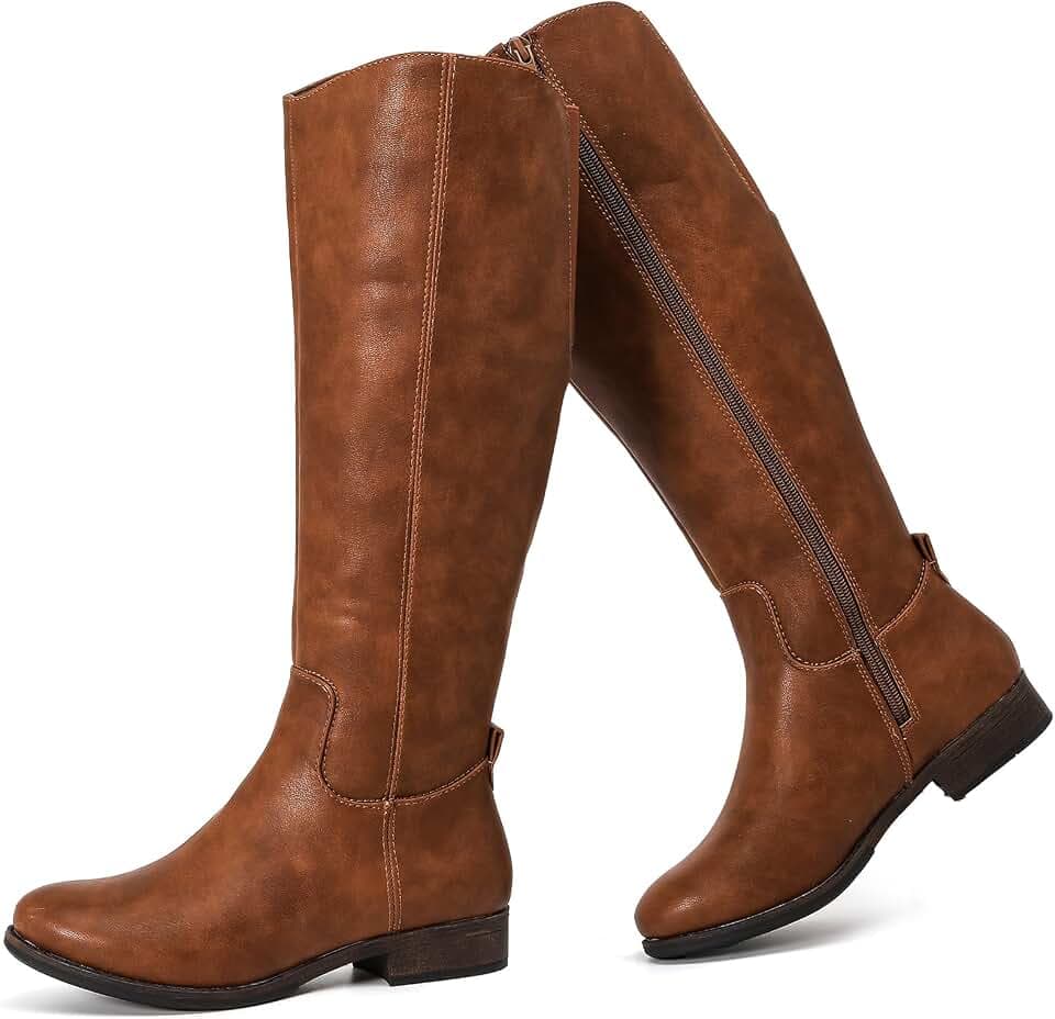 Ruiee Kniehohe Stiefel für Damen, elegant, bequem, flach, runder Zehenbereich, Kampfstiefel, seitlicher Reißverschluss, Herbst- und Winterstiefel für Damen.