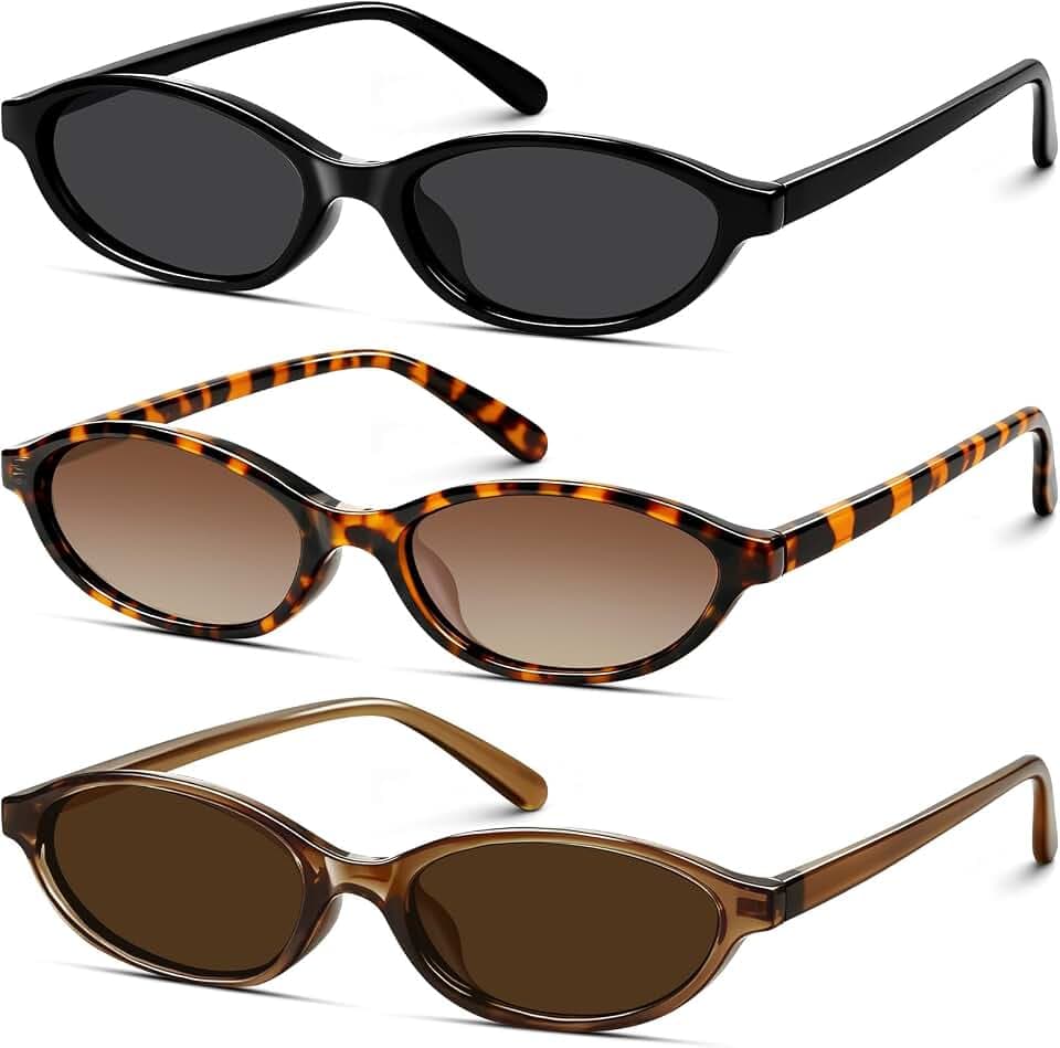 Retro Oval Sunglasses for Women Trendy Narrow Cat Eye Sunglasses Chic 90s Y2K Sunnies UV400 Shades for Small Face