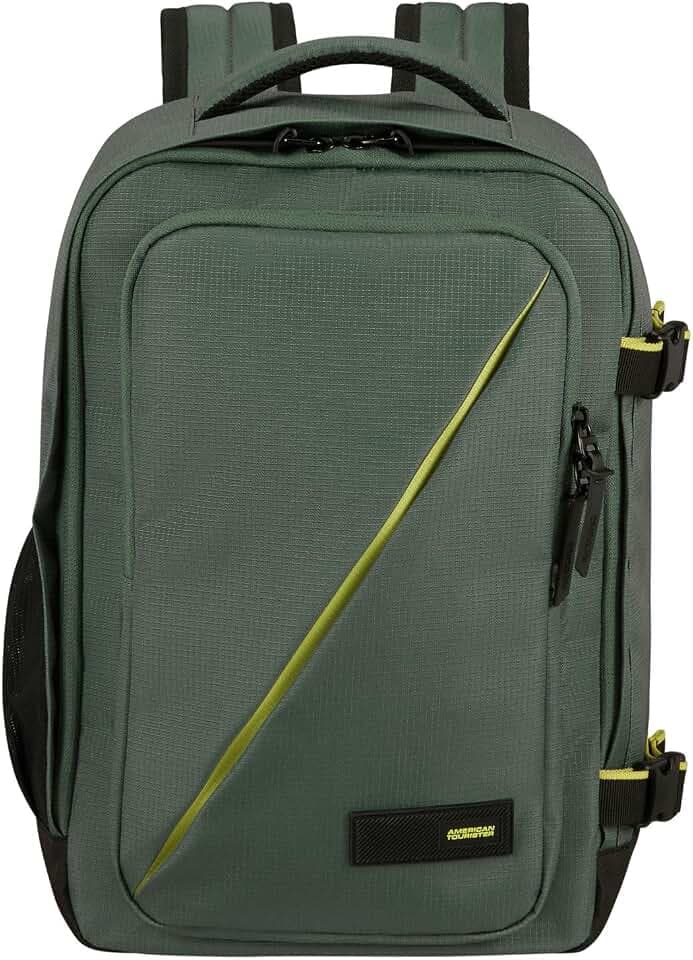 American Tourister Take2Cabin - Ryanair Kabinentasche 25 x 20 x 40 cm, 24 l, 0,40 kg, Handgepäck, Flugzeug-Rucksack S Untersitz, Grün (Dark Forest)