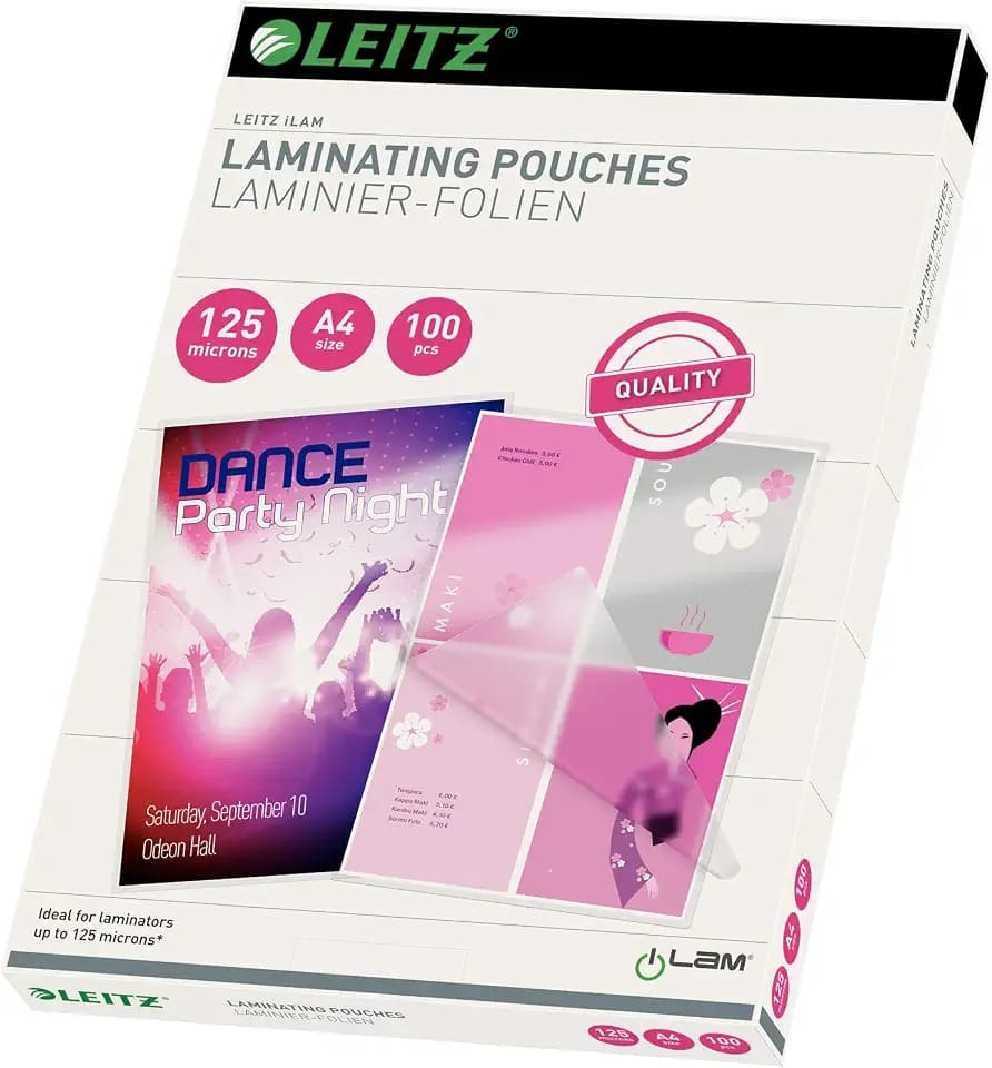 Leitz Heißlaminierfolien A4 125 mic, Hochwertige Laminierfolien, 100er Pack