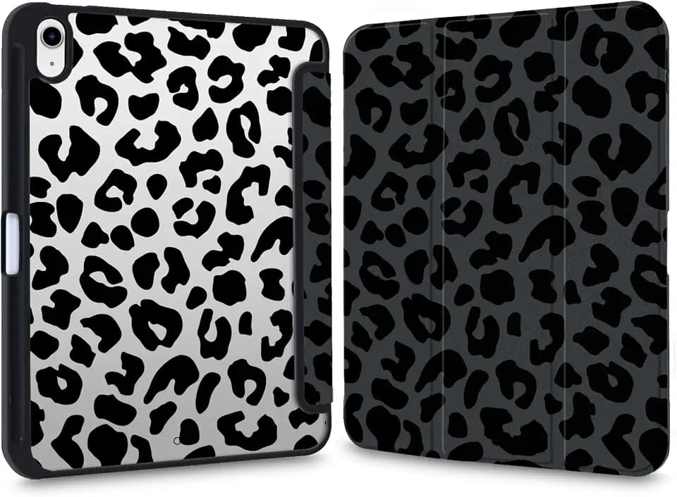 Y2k Printed Case for iPad (A16) 11th Gen 2025 11"/10th Gen 2022 10.9" Black Leopard Print Clear Hard Back Hybrid Case,with Pencil Holder Trifold Stand Slim Tablet Cover for Women