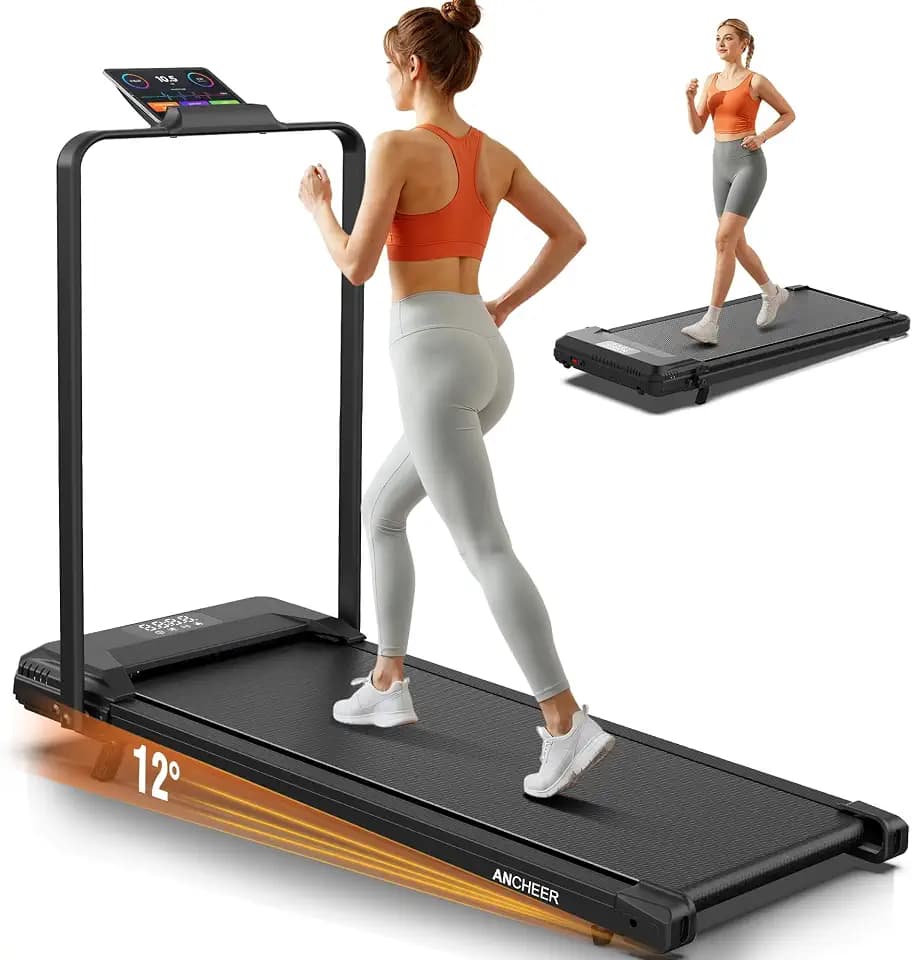 ANCHEER Walking Pad with Incline - Foldable Treadmill with Handle Bar