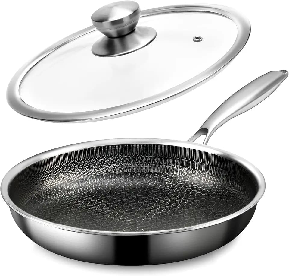 8" Stainless Steel Frying Pan with Lid, Honeycomb, PFOA Free