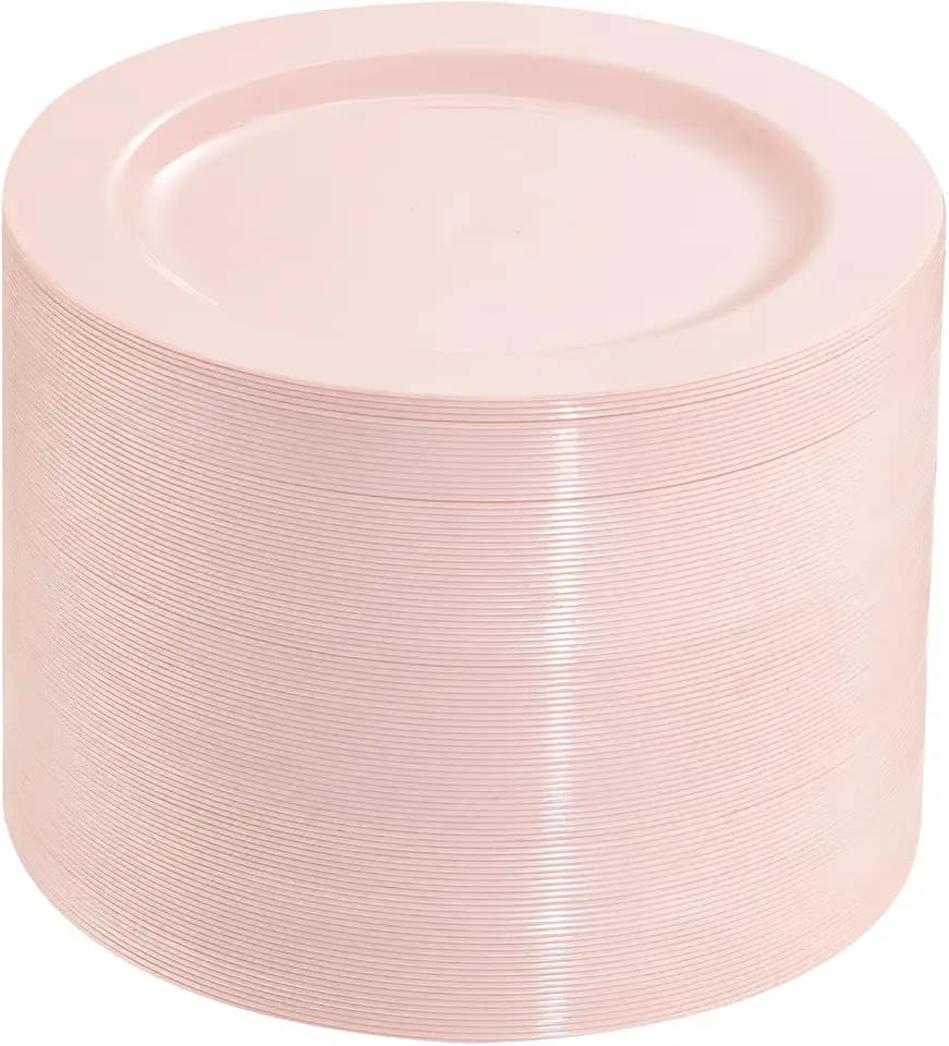bUCLA 100Pieces Pink Plastic Dessert Plates - 6.25 inch Pink Disposable Dessert/Appetizer/Small Cake Plates for Wedding, Party & Birthday
