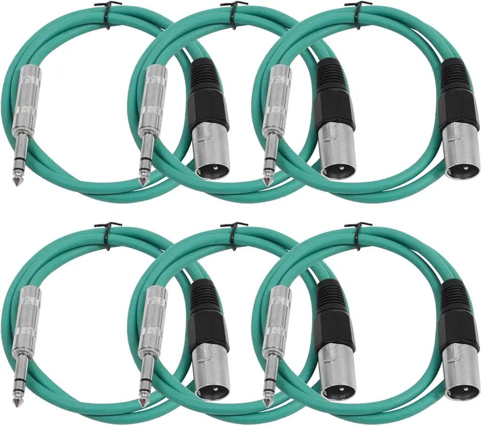 Seismic Audio SATRXL-M2Green6 2-Feet XLR Male to 1/4-Inch TRS Patch Cables - Green