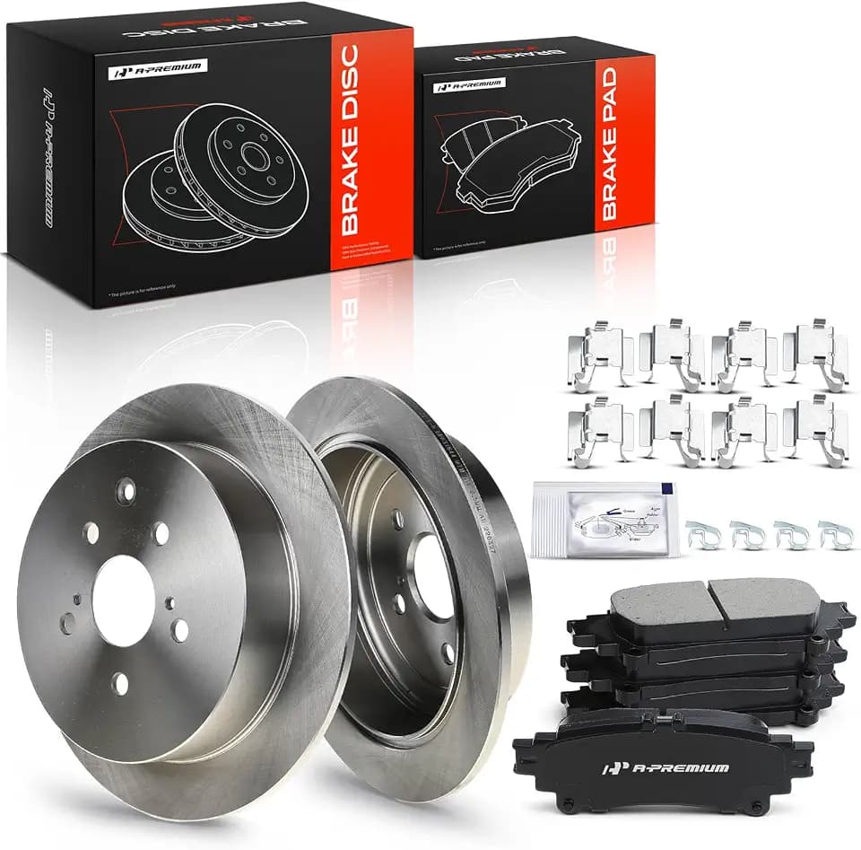 A-Premium 12.17 inch (309mm) Rear Solid Brake Rotors and Ceramic Pads Kit
