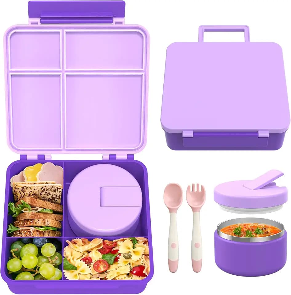 LOHASOK Bento Lunch Box for Kids with 8oz Soup Thermo, Purple