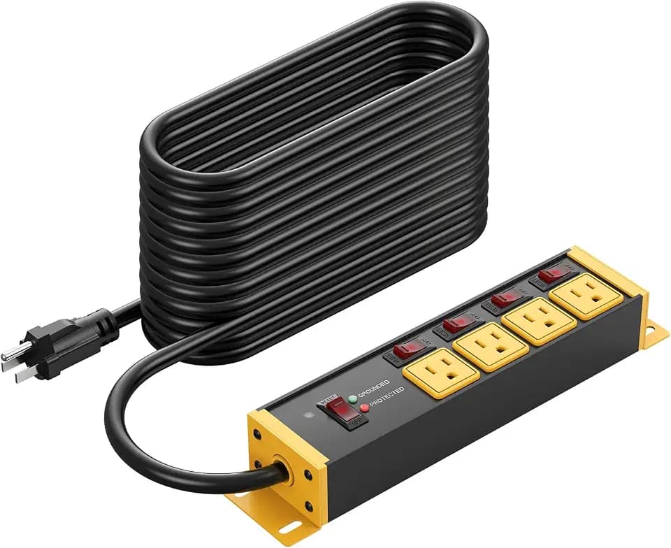 CCCEI 12 Gauge Long Extension Cord, Individual Switches, Yellow, 100FT.