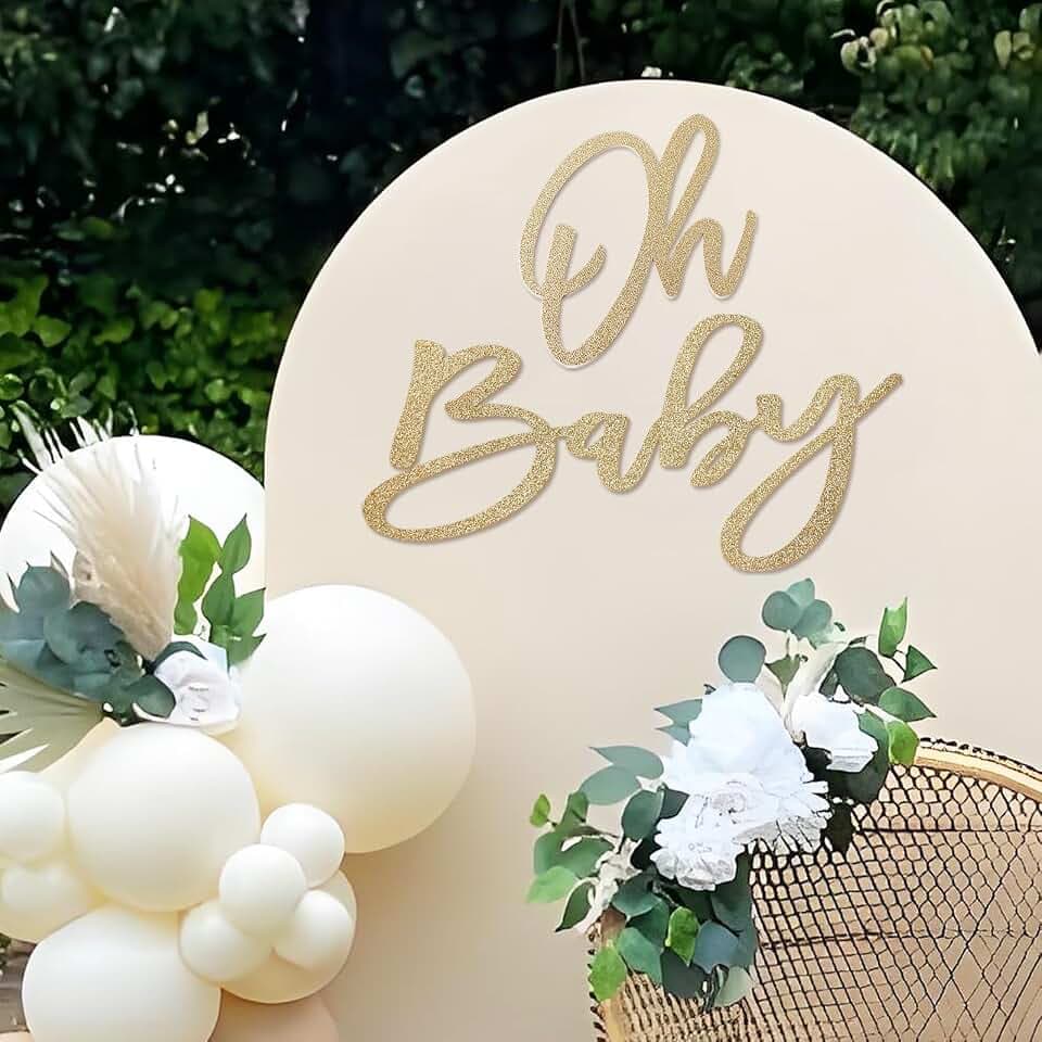 Oh Baby' Sign for Backdrop - Felt Champagne Gold Baby Shower Banner Boy Girl Decorations Gender Reveal 1st Birthday Party Photography Background