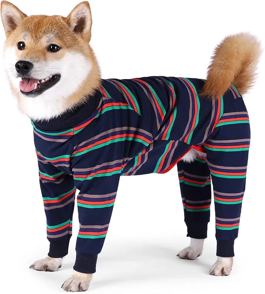 Chirurgischer Genesungsanzug, Einteiler für Hunde, mit Beinen, langärmelig, atmungsaktiv, postoperativer Pyjama, hält den Hund vom Lecken ab, Bauch-Wundschutz, Alternative zur Halskrause