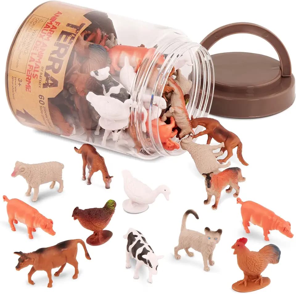 Terra AN6001Z - Bauernhoftiere in der Dose, Spiel, mehrfarbig, 60 Teile Pferde, Gänse, Hunde, Hühner