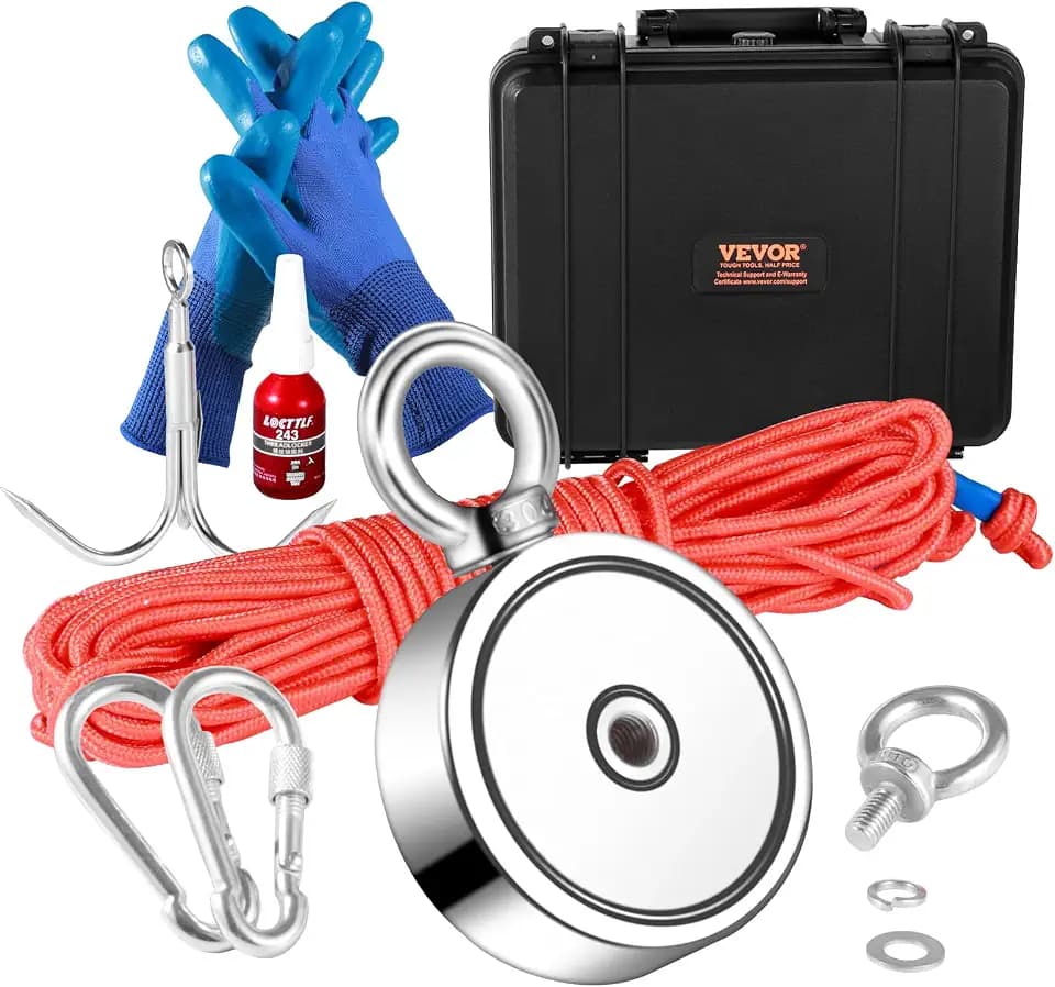 VEVOR Magnetfischen Magnetangel Set Doppelseitig 544,3 kg, Bergemagnet Magnetfischen Ø 75 x 25 ± 1 mm, Neodym Magnet Perfekt zum Magnet Fischen, Ösenmagnet Magnetangeln inkl. Handschuhen & Kleber