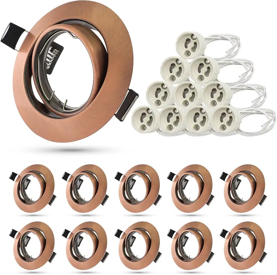 Allesgute 10er Einbaustrahler Led GU10 Einbaurahmen Altkupfer Gebürstet, Einbauleuchten Rund Ø68-85mm Einbauspots Rahmen 360°Schwenkbar Inkl. GU10 Fassung für LED oder Halogen Leuchtmittel