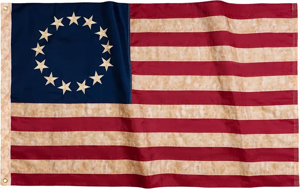 SYII Vintage Betsy Ross Flags 3x5 Feet, Embroidered 13 Stars Colonies American Flag with 2 Brass Grommets, Heavy Duty Polyester USA 250th Anniversary Decoration