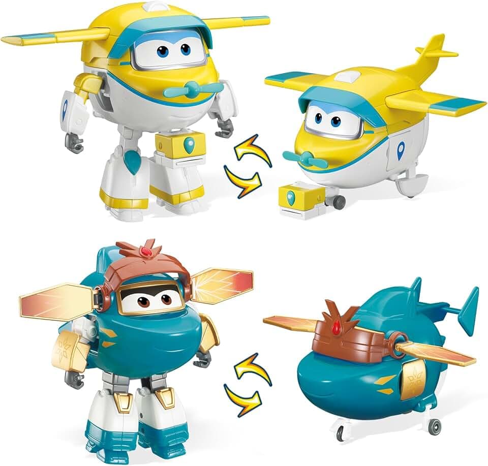 Super Wings Transformable Toys Playset, 5 in SNAP and Solar Airplane Transforming Figures Toys Set, 2 in 1 Mode Rescue Bots Toy for 3-5 Year Old Boys Girls, Plane Toy for Toddlers Kids Age 3 4 5 6