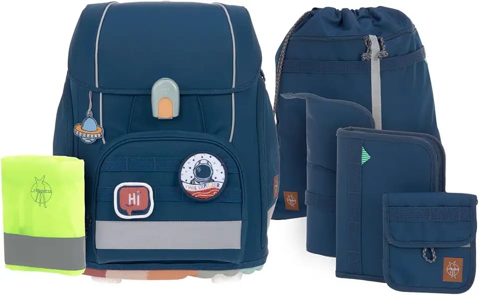 LÄSSIG 7-teiliges Schulranzen Set Kinder/School Set Boxy Unique navy