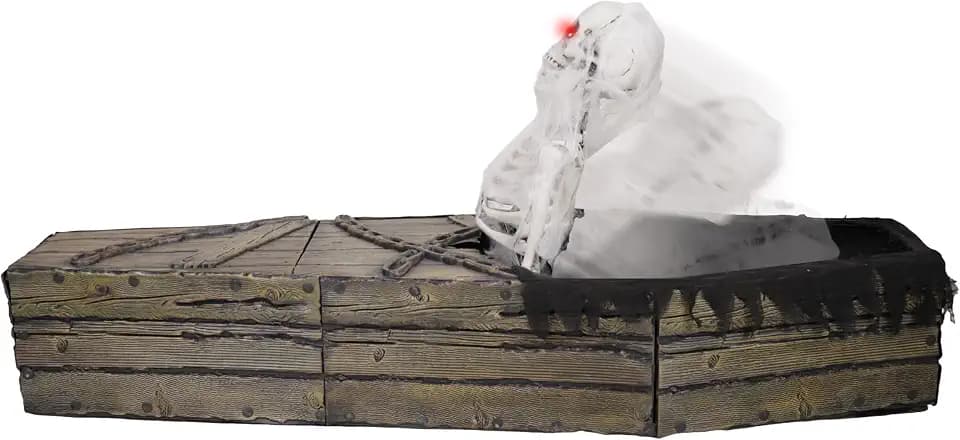 Haunted Hill Farm 5.2-Ft. Reaper in Coffin Halloween Animatronic