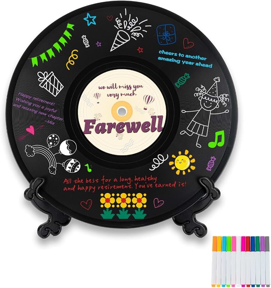 Farewell Vinyl Records Guest Book Alternatives, Happy Retirement Gift for Men Women, Graduation Moving Party Decorations Going Away We Will Miss You Card for Signing (Farewell)