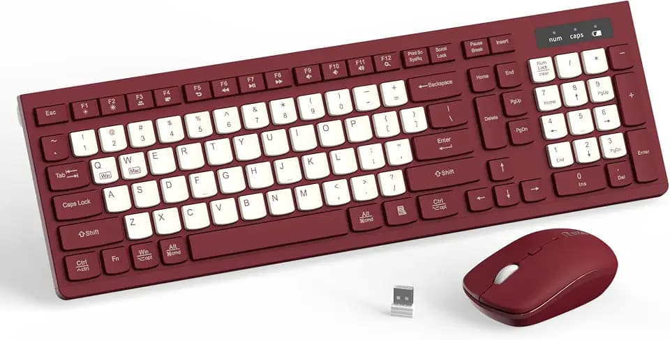 Wireless Keyboard and Mouse Combo Silent for Office and Home(Wine Red-B)