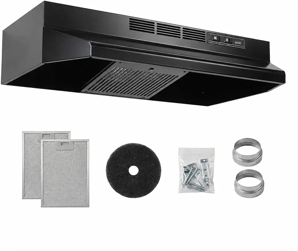 Broan-NuTone 413023 Ductless Range Hood Insert with Light, Exhaust Fan for Under Cabinet, 30-Inch, Black