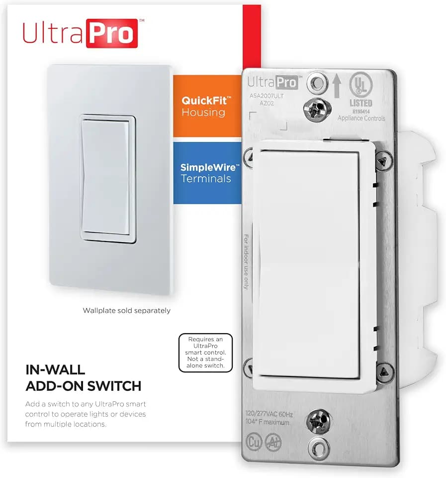 UltraPro Z-Wave Add-On Switch, Paddle, White, 1 Pack