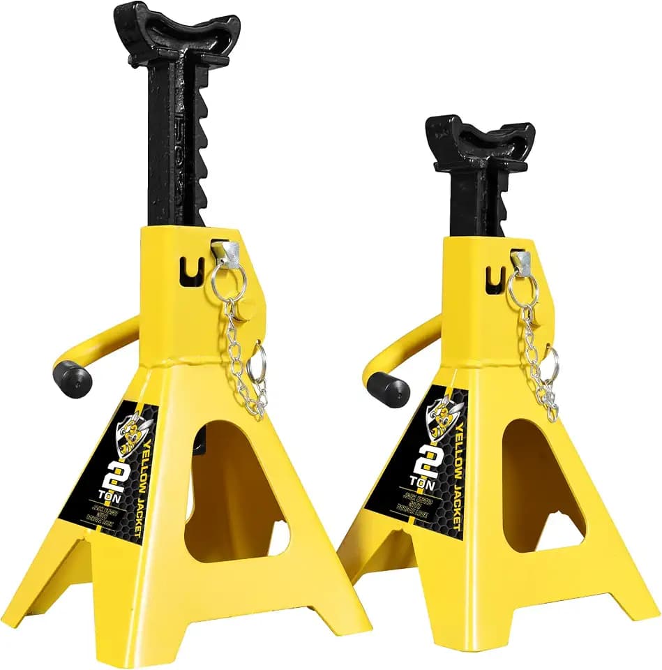 YELLOW JACKET 2 Ton Jack Stands (1 Pair) – Double-Locking Design for Cars & SUVs, 4400 lb Capacity, Premium Steel Construction