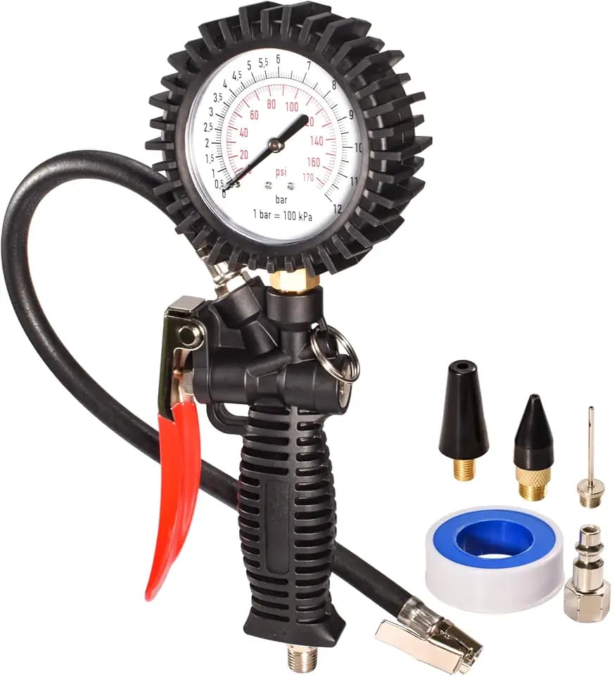 Dynastus Pro Series Pistol-Grip Tire Inflator with Large Dial Anti-Shock Pressure Gauge, 170 PSI Heavy Duty Air Inflating Gun for Various Vehicle Tires