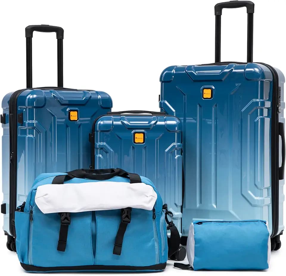 Rosamo 5 Piece Hardshell Suitcase Set, 20/24/28" Expandable Luggage Set with Matching Travel Bags, 22x14x9 Airline Approved Carry On, TSA Lock, Spinner Wheels, ABS+PC (Blue)