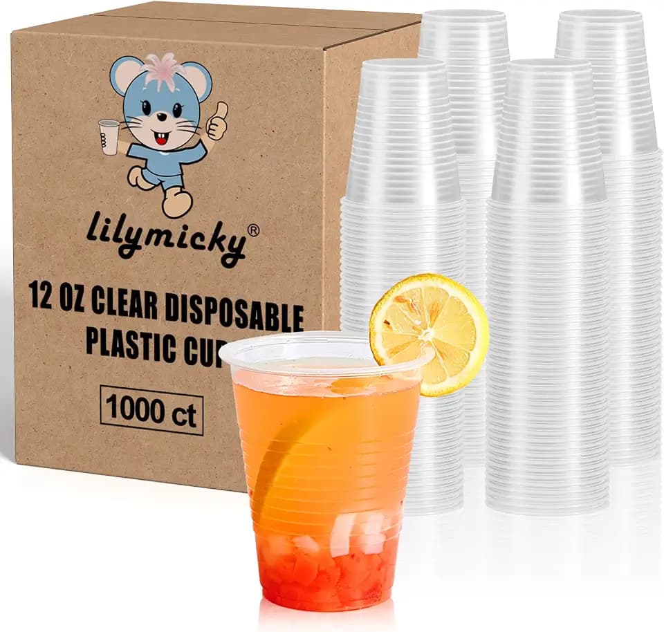 Lilymicky 1000 Pack 12 oz Clear Plastic Cups, 12 oz Disposable Plastic Cups