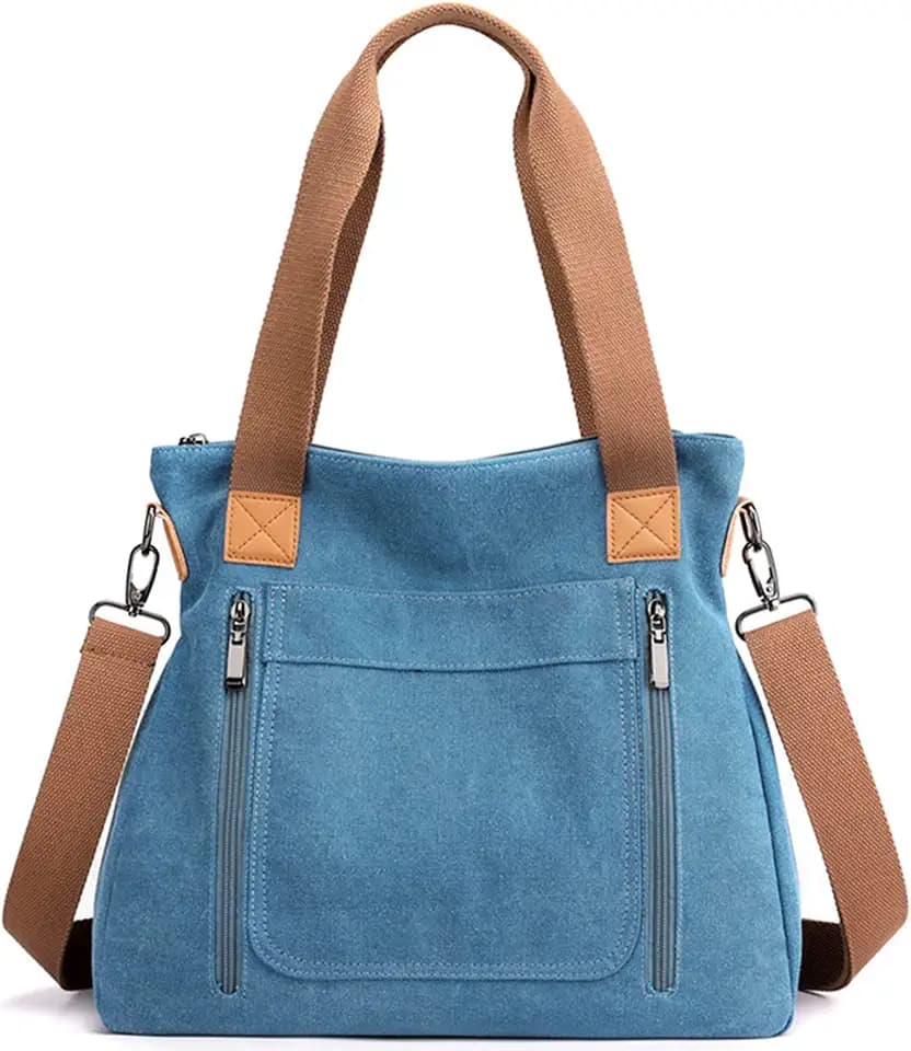 Sunshinejing Women's Canvas Tote Bag Work Shoulder Crossbody Bags Vintage Multi-pocket Handbags