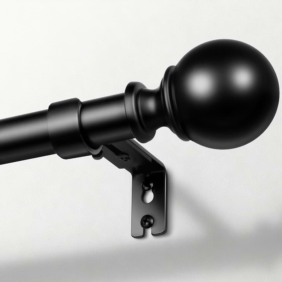 Zeerobee 1 Inch Adjustable Curtain Rods for Windows, 32"-120", Black