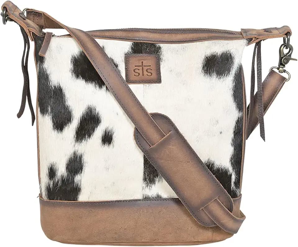 STS Ranchwear Women's Cowhide Mail Bag | Durable Spacious Leather Zipper Crossbody Bag with Various Pockets & Adjustable and Removable Shoulder Strap