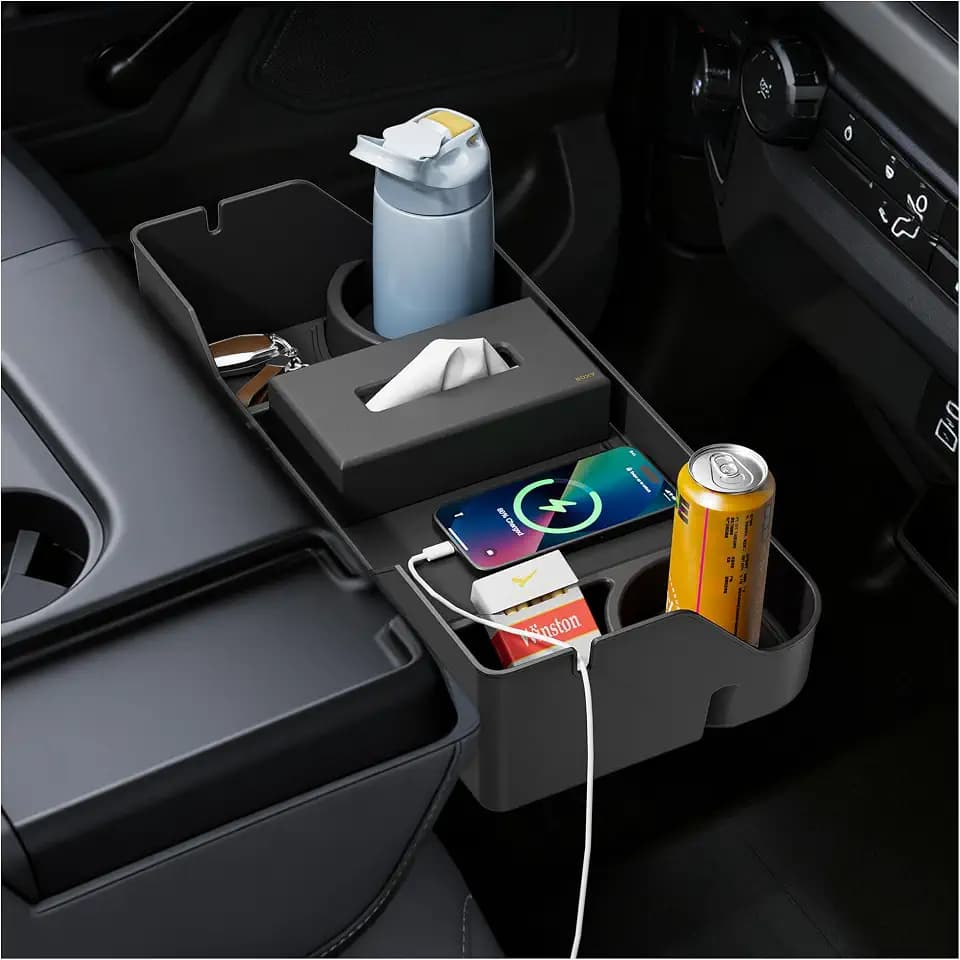 2026 Upgraded Front Center Seat Headrest Organizer Compatible with 2011-2025 Ford F150 F250 F350 F450 F550 F650 Accessories Center Console Organizer Storage Tray(Jump Seat Console Only)