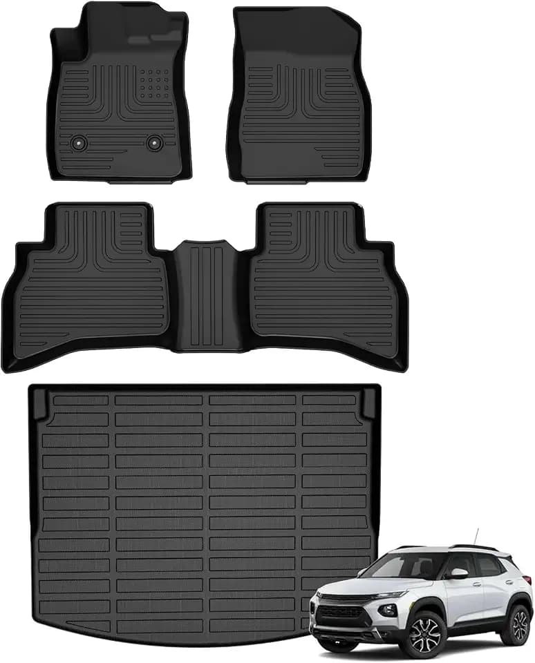 Floor Mats & Cargo Liner for Chevy Chevrolet Trailblazer AWD 2021-2026 (Cargo Tray in Upper Deck Position) All Weather Automotive TPE Anti-Slip Floor Liners Accessories (Car Mats+Trunk Mat) Black
