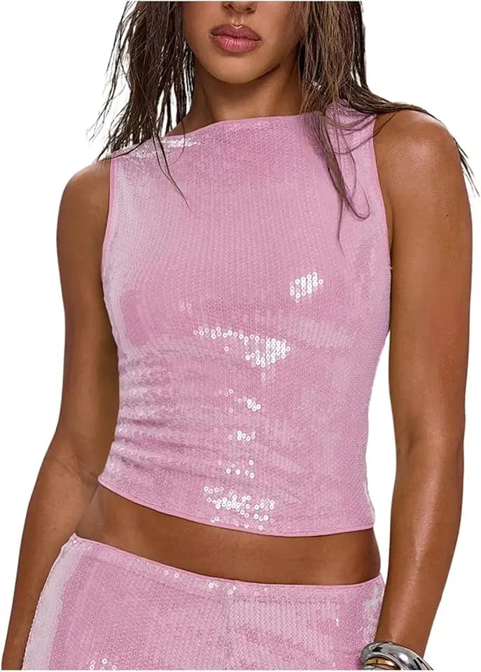 MakeMeChic Women's Sparkly Sequin Tank Tops Going Out Rave Tops